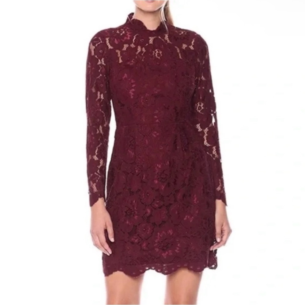 Betsey Johnson Maroon Lace Long Sleeve Dress